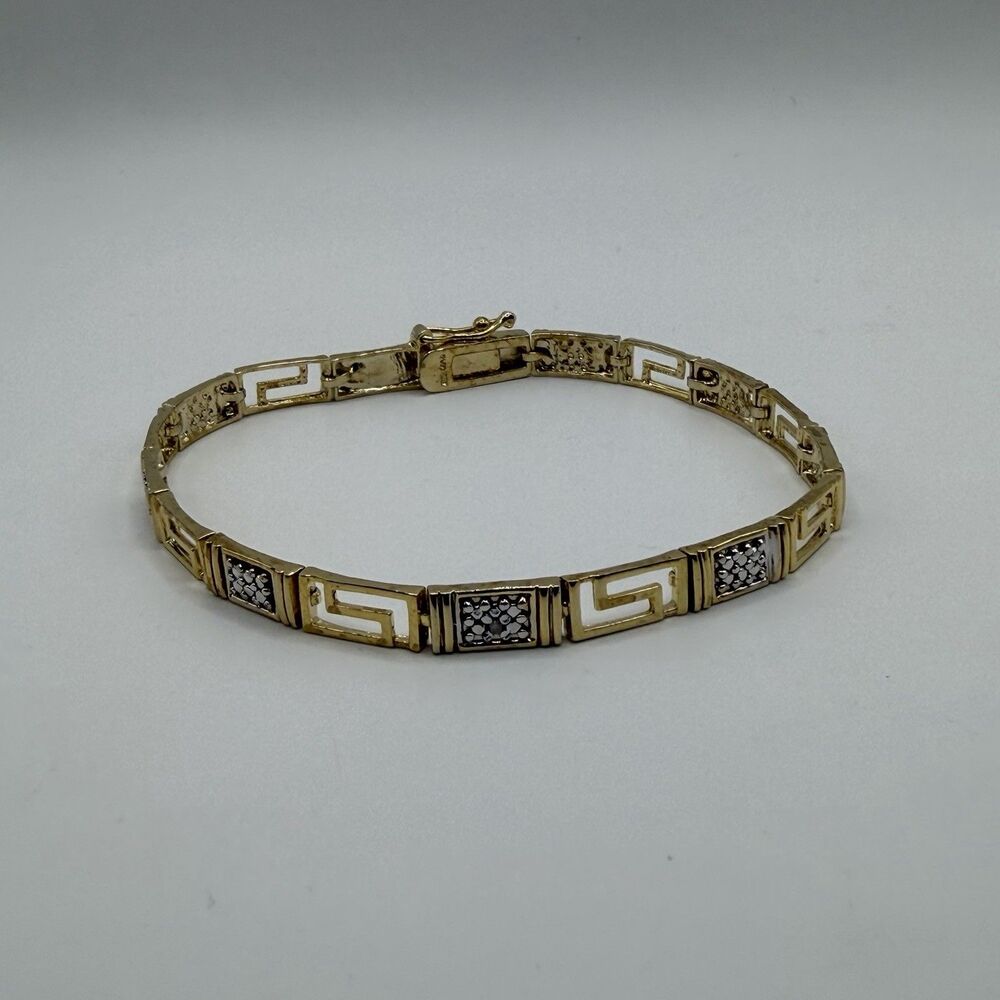 925 Sterling Silver Vermeil Greek Key Meander Link Bracelet 8" 9.1g